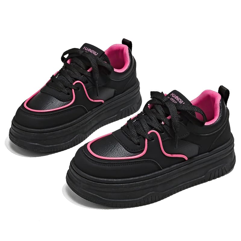 Кроссовки HUANQIU Slip-resistant Lightweight And Breathable Low-Top Skateboarding Shoes Women's Black Pink HUANQIU Противоскользящие Легкие И Дышащие Низкие Кроссовки для Скейтбординга Женские Черные Розовые - изображение 3