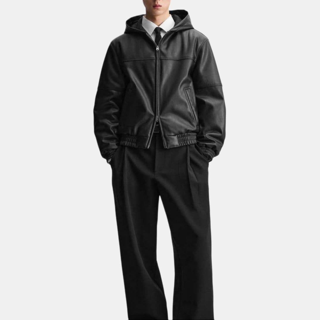 Кожаная куртки ZARA FW24 Кожаная Куртка Мужская Черная - изображение 3