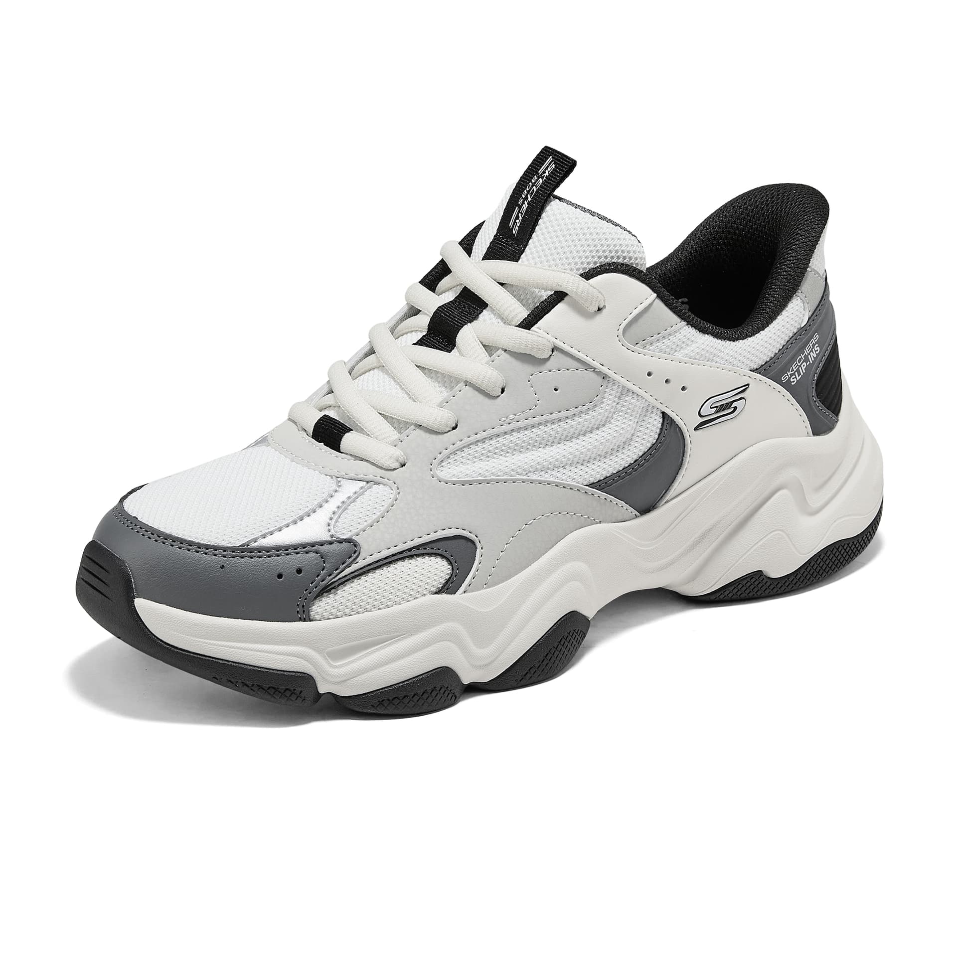Кроссовки Skechers DLITES Износостойкие Легкие Увеличивающие Высоту Низкие массивные кроссовки Мужские Белые Серые - изображение 3