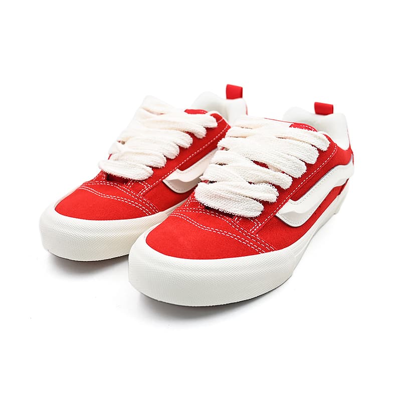 Кроссовки Vans Knu Skool Текстиль Спилок коровьей кожи Устойчивый к истиранию Низкий верх Скейтборд обувь Унисекс Красный - изображение 3