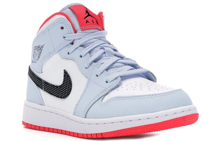 Ретро баскетбольные кроссовки Jordan Air Jordan 1 Mid Half Blue Polka Dot Swoosh GS — фото 3