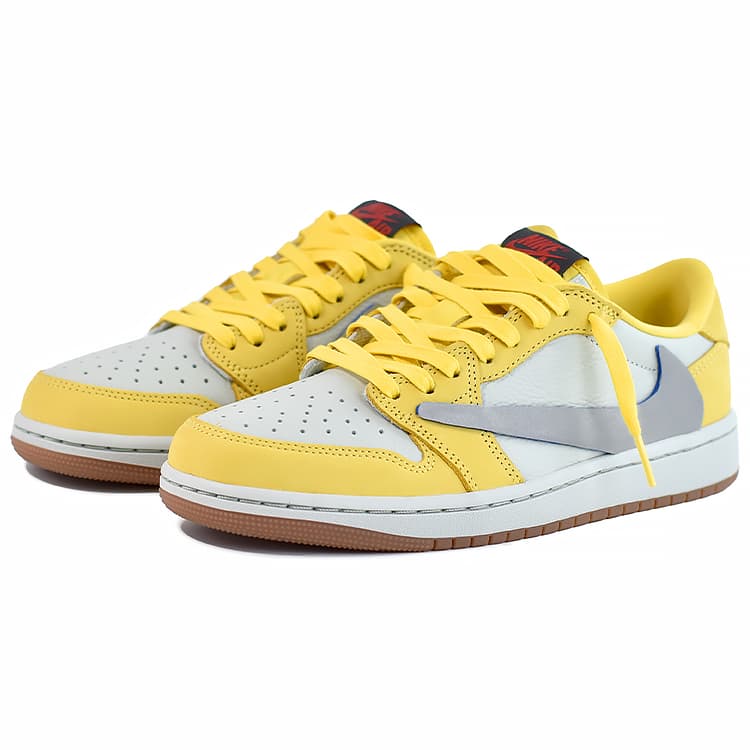 Ретро баскетбольные кроссовки Travis Scott x Air Jordan 1 Low "Canary Yellow" - изображение 3