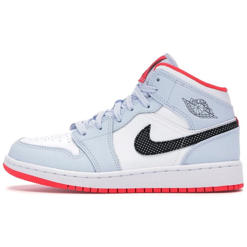 Ретро баскетбольные кроссовки Jordan Air Jordan 1 Mid Half Blue Polka Dot Swoosh GS