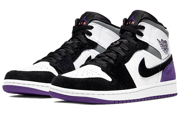 Ретро баскетбольные кроссовки Jordan Air Jordan 1 Mid SE Black White Purple - изображение 3