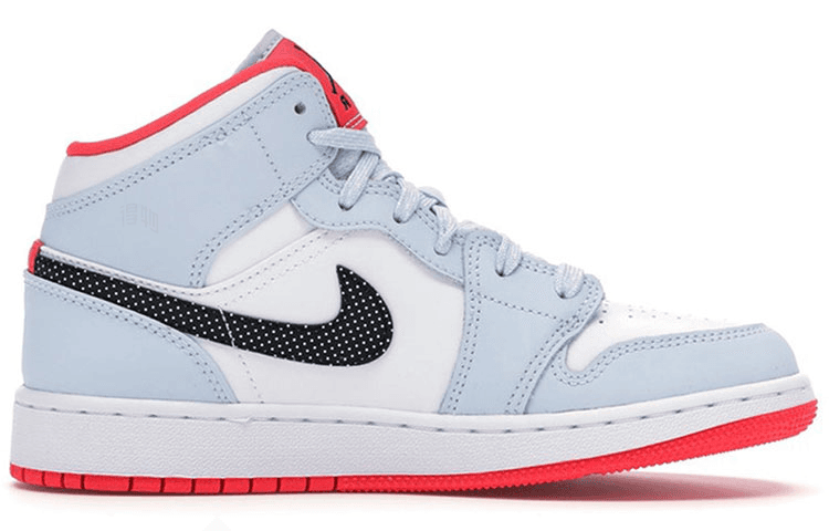 Ретро баскетбольные кроссовки Jordan Air Jordan 1 Mid Half Blue Polka Dot Swoosh GS — фото 2