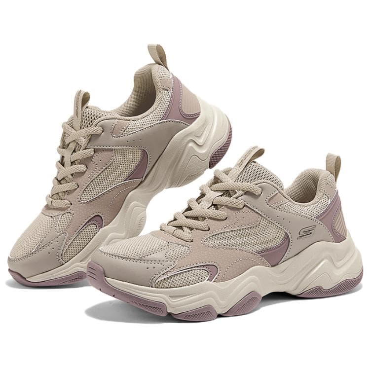 Кроссовки Skechers DLITES Амортизация Дышащий Легкий визуально увеличивает рост Low Топ Массивные кроссовки Женские Светлый тауп - изображение 4