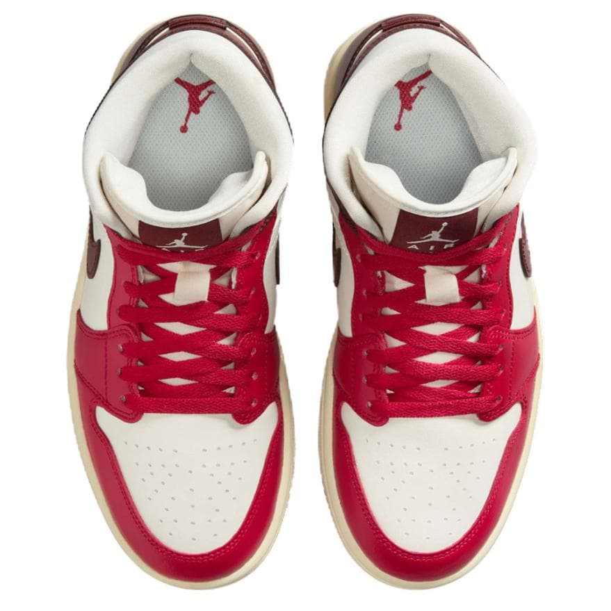 Ретро баскетбольные кроссовки Jordan Air Jordan 1 Износостойкий Abrasion Resistant MID Топ Винтажные баскетбольные кроссовки Женские Красно-белый - изображение 3