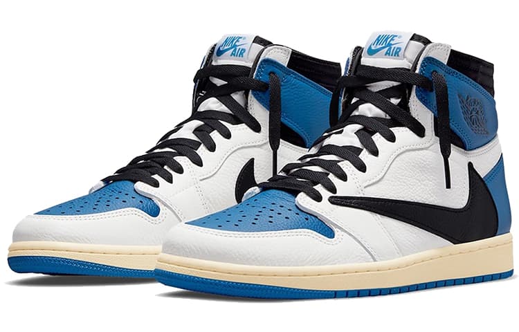 Ретро баскетбольные кроссовки Travis Scott x Air Jordan 1 High Blue White Black - изображение 3