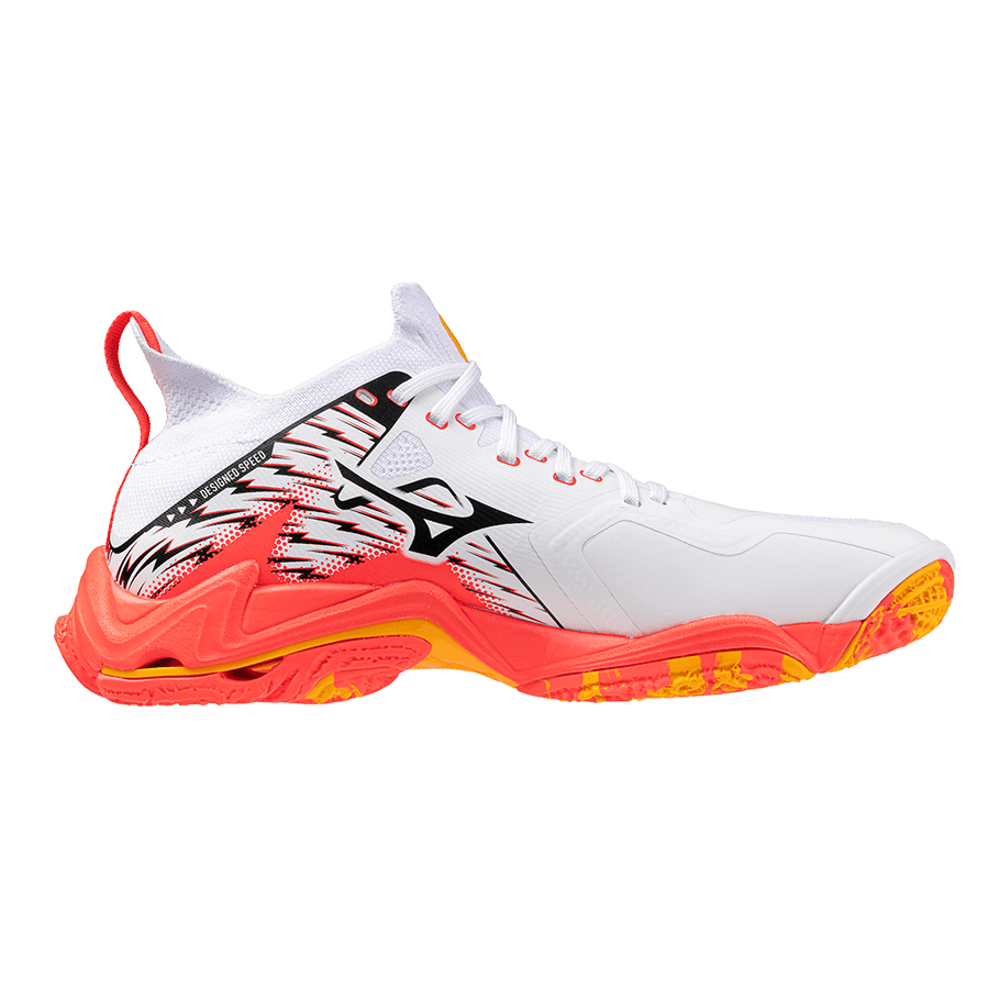Кроссовки для спортзала Mizuno WAVE LIGHTNING NEO 3 Low Топ Тренировочные кроссовки Унисекс Белый и оранжевый - изображение 2