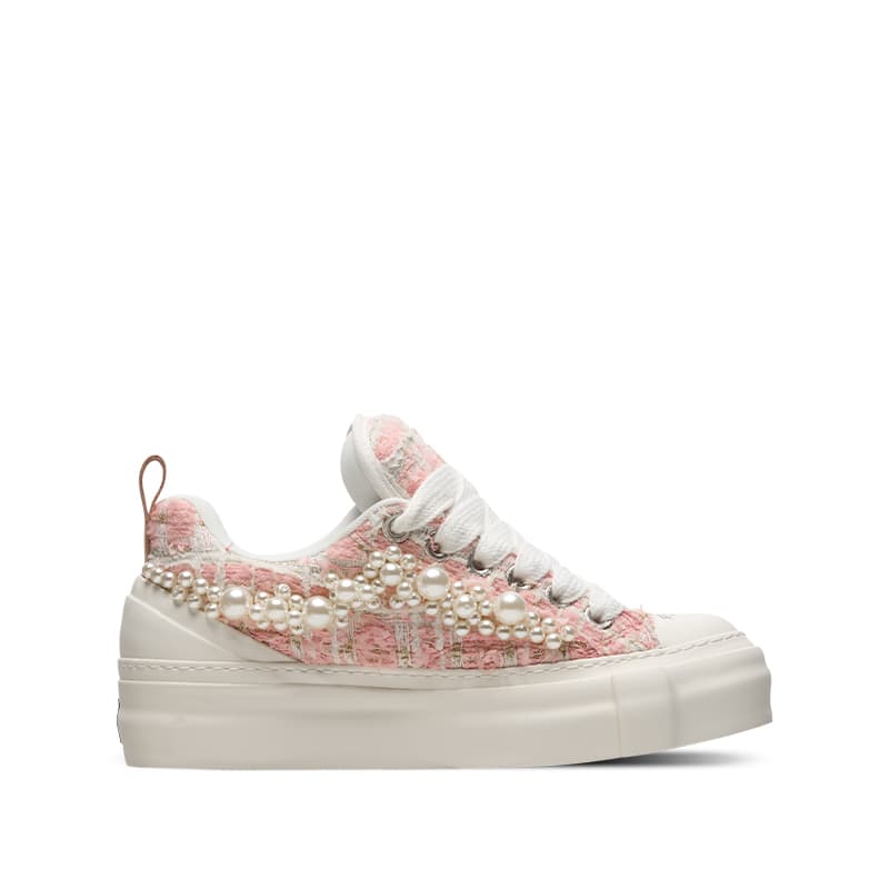 Кеды XVESSEL Pearl Nougat Tweed Sweet Chanel Style Comfortable Cloud Universal Low-Top Sneakers Unisex Pink-White - изображение 2