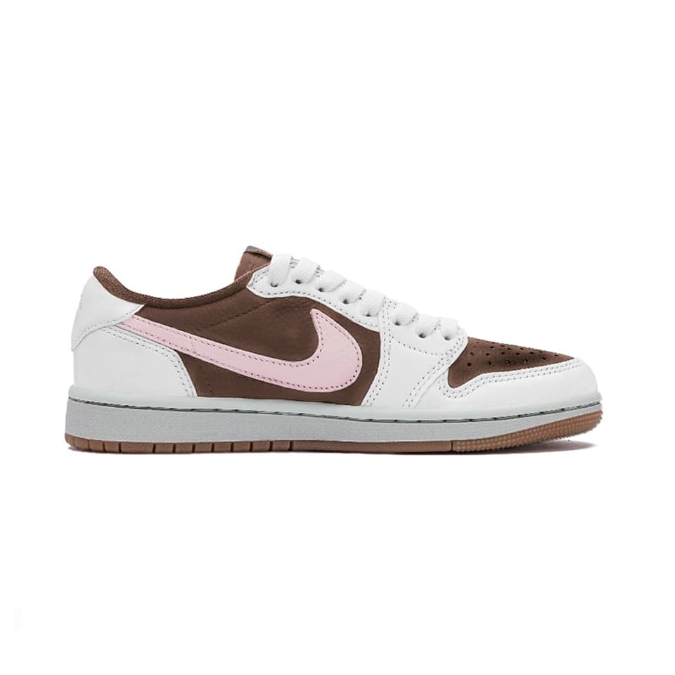 Ретро баскетбольные кроссовки Travis Scott x Air Jordan 1 Low "White Pink" - изображение 2