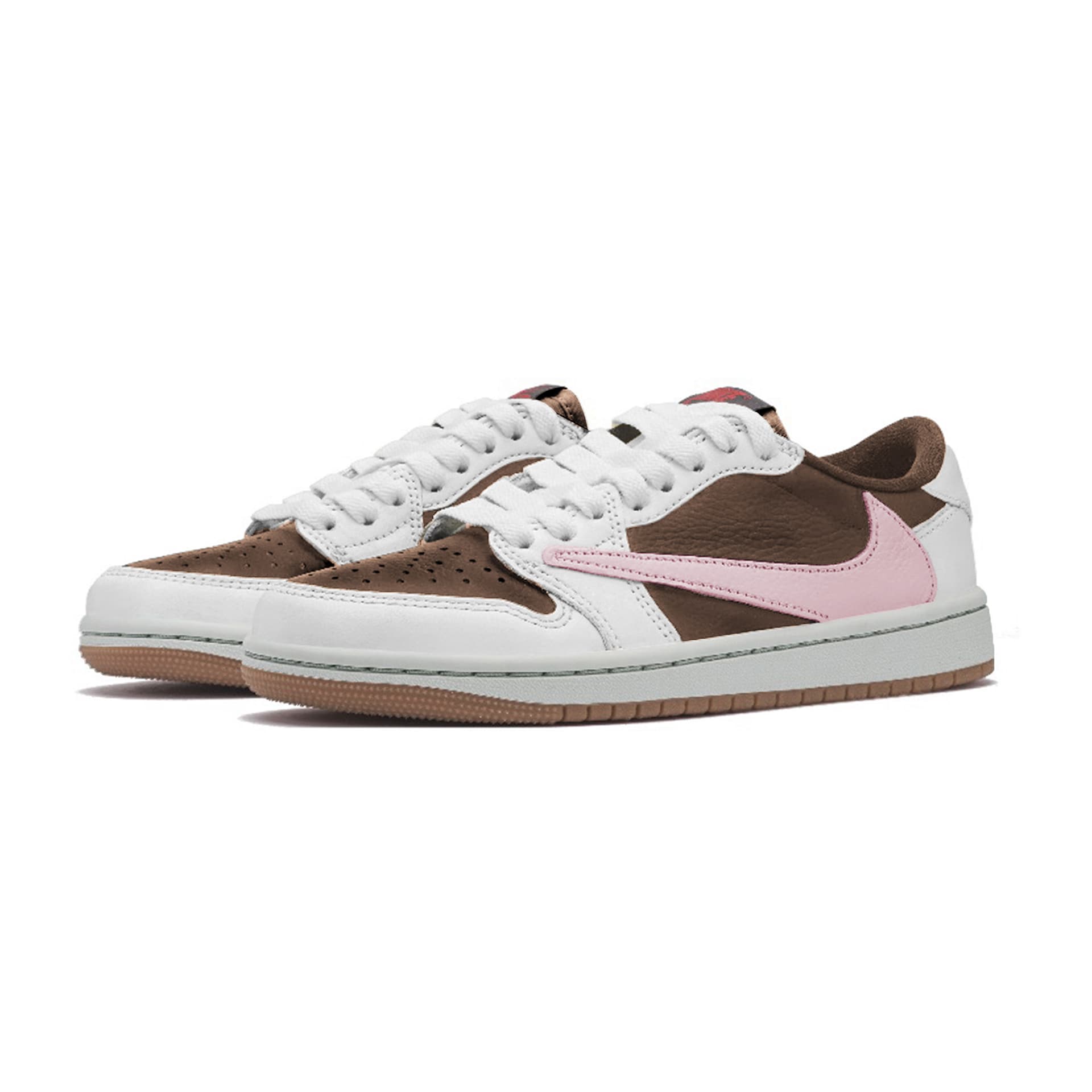 Ретро баскетбольные кроссовки Travis Scott x Air Jordan 1 Low "White Pink" - изображение 3