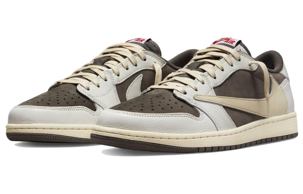 Ретро баскетбольные кроссовки Travis Scott x Air Jordan 1 Low OG "Sail and Ridgerock" - изображение 3