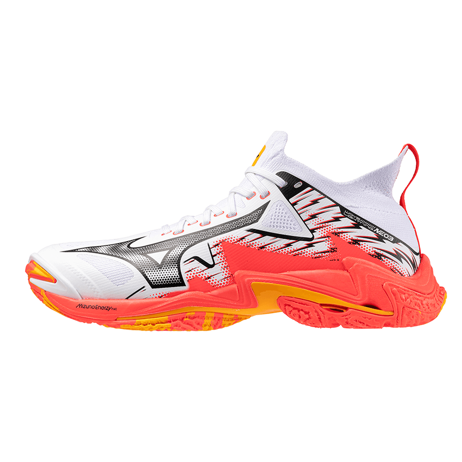 Кроссовки для спортзала Mizuno WAVE LIGHTNING NEO 3 Low Топ Тренировочные кроссовки Унисекс Белый и оранжевый - изображение 1
