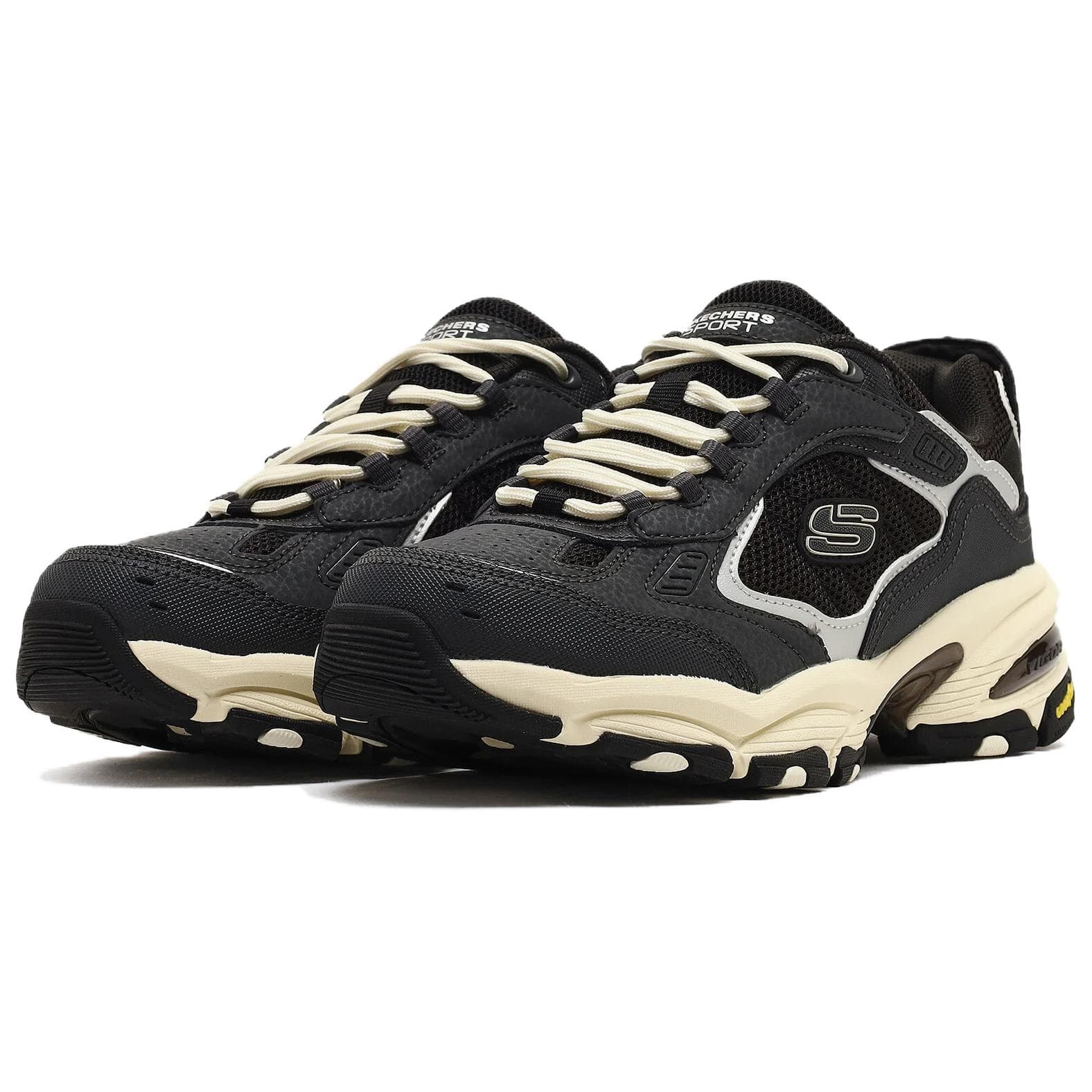 Кроссовки Skechers Air cooled Память Устойчивый к истиранию Дышащая Походная обувь Женская Черный Бежевый Серебряный - изображение 3