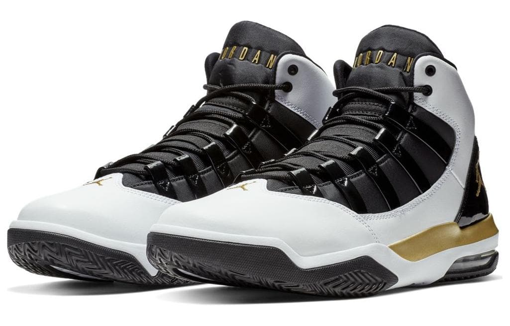 Ретро баскетбольные кроссовки Jordan Max Aura White Black Gold - изображение 2