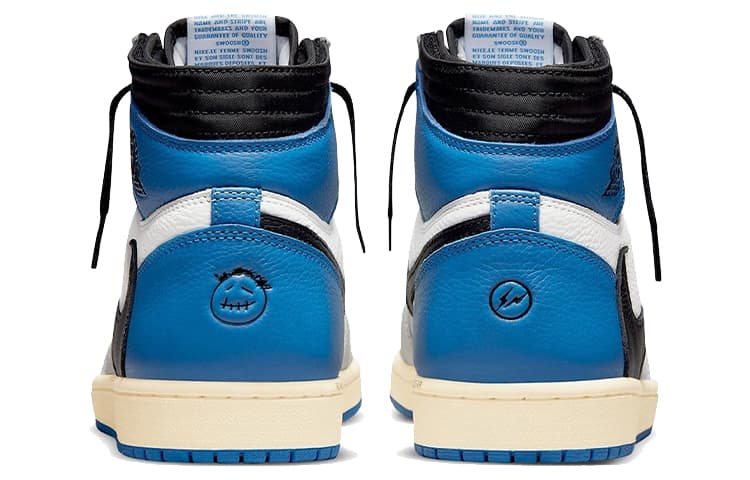 Ретро баскетбольные кроссовки Travis Scott x Air Jordan 1 High Blue White Black - изображение 5