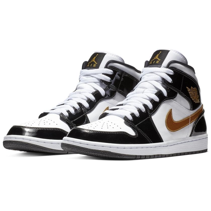 Ретро баскетбольные кроссовки Jordan Air Jordan 1 Mid SE White Black Gold - изображение 3