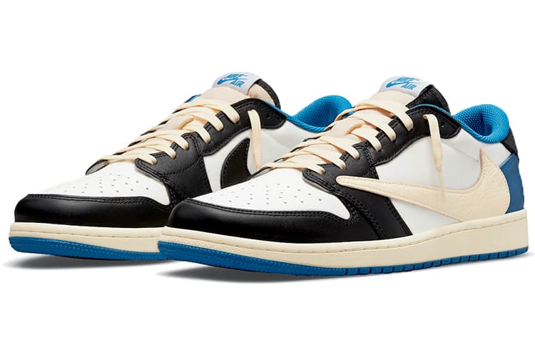Ретро баскетбольные кроссовки Travis Scott x Fragment Design x Air Jordan 1 Low OG SP White Blue Black - изображение 3