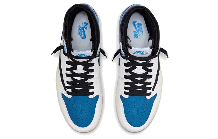 Ретро баскетбольные кроссовки Travis Scott x Air Jordan 1 High Blue White Black - изображение 4