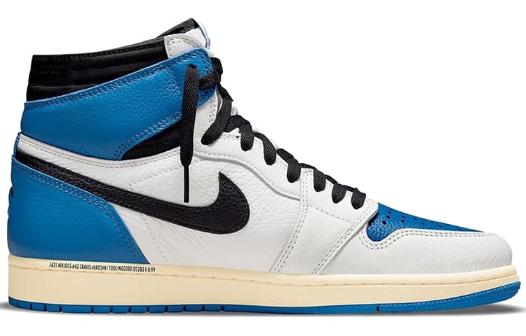 Ретро баскетбольные кроссовки Travis Scott x Air Jordan 1 High Blue White Black - изображение 2