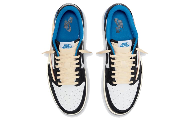 Ретро баскетбольные кроссовки Travis Scott x Fragment Design x Air Jordan 1 Low OG SP White Blue Black - изображение 4