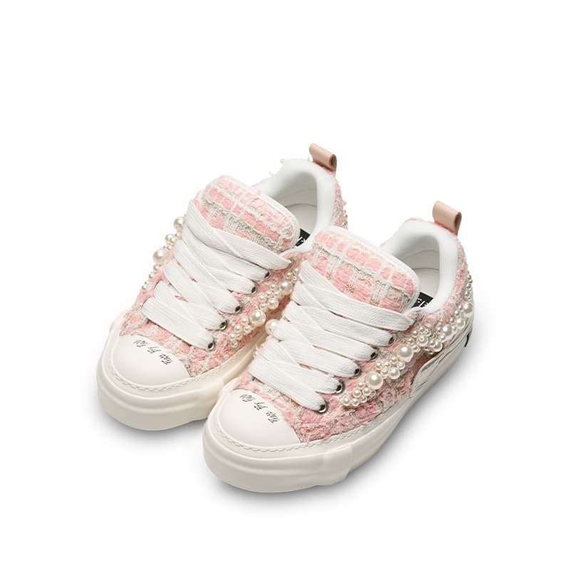 Кеды XVESSEL Pearl Nougat Tweed Sweet Chanel Style Comfortable Cloud Universal Low-Top Sneakers Unisex Pink-White - изображение 3