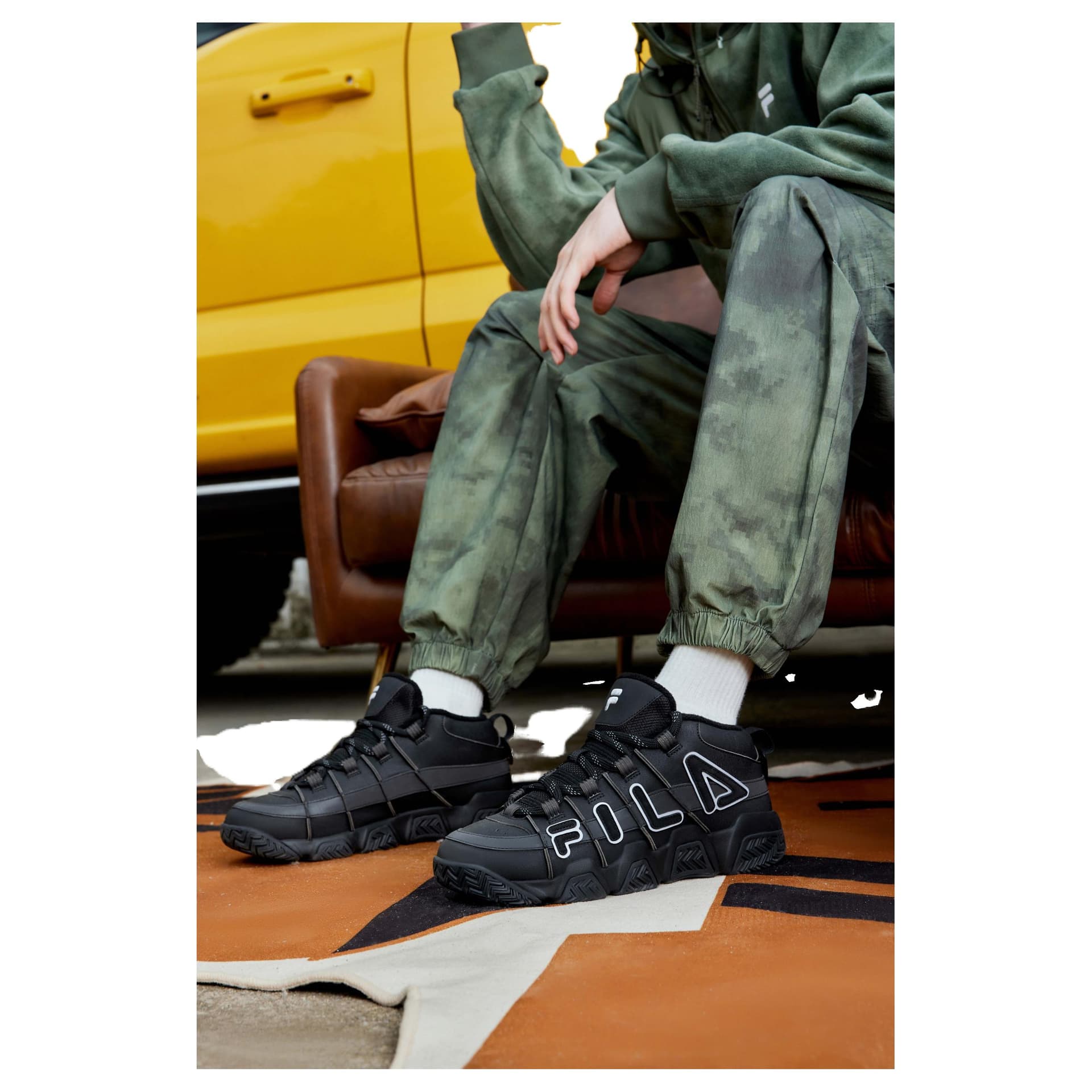 Ретро баскетбольные кроссовки FILA FUSION Buster Пухлые туфли MID Топ Ретро-баскетбольные кроссовки Мужской Черный - изображение 6