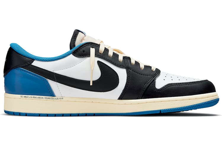 Ретро баскетбольные кроссовки Travis Scott x Fragment Design x Air Jordan 1 Low OG SP White Blue Black - изображение 2