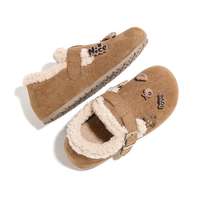 Сандалии HUANQIU С флисовой подкладкой Термическая Зимняя Кукла Платформа Lazy Slip on Для использования как внутри так и снаружи - изображение 5