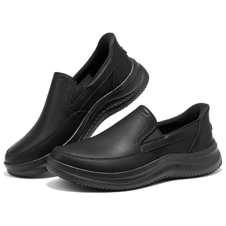 Skechers Повседневный Кисти рук Бесплатно Slip On Обувь Повседневные кожаные туфли Мужской Чисто черный - изображение 2