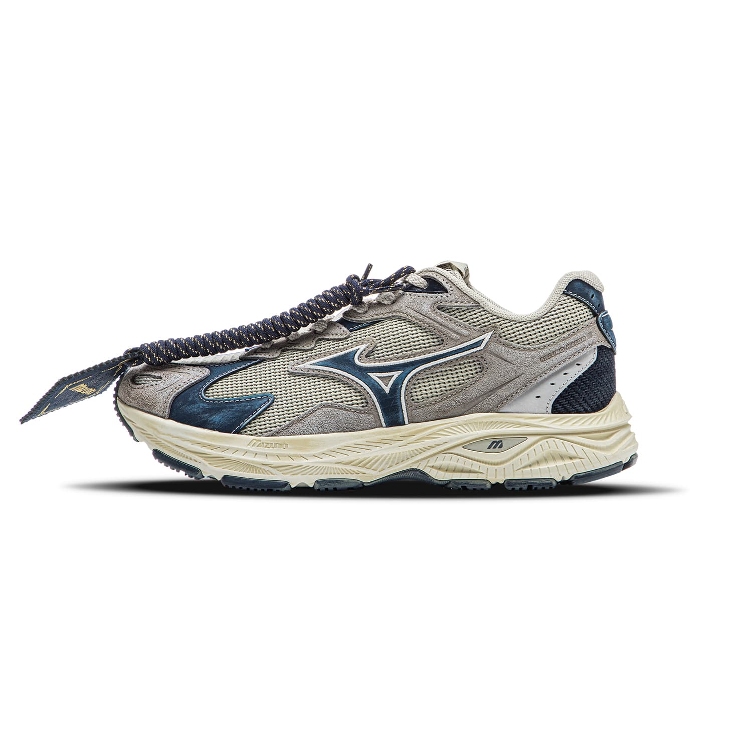Кроссовки для бега Mizuno Racer S Устойчивые к истиранию Низкие Беговые кроссовки Унисекс Серый Синий CNY Коробка Эффект потертости - изображение 3