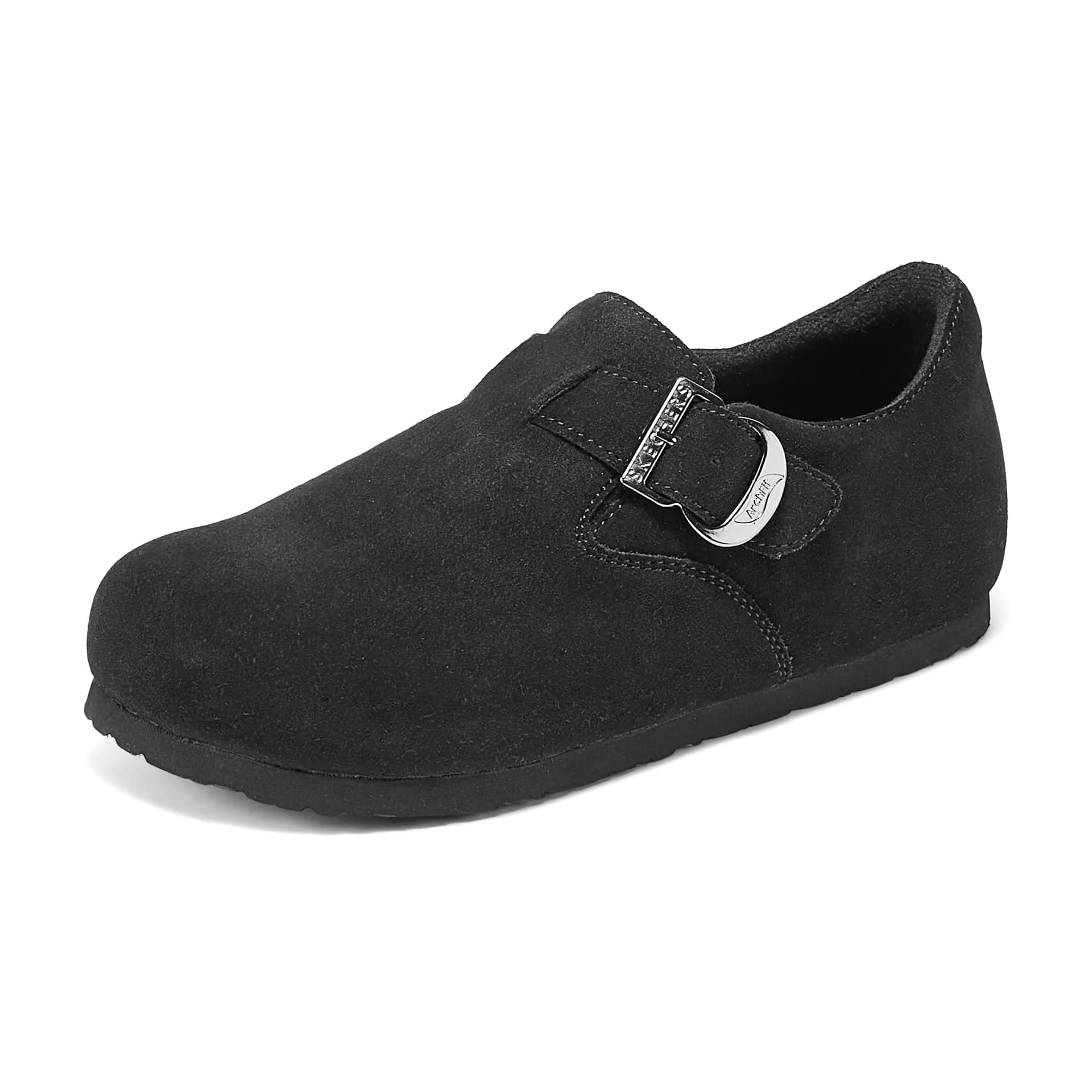 Тапочки Skechers Birkenstock Стиль Обувь 2025 Осенне-Зимняя Кожа Повседневная Обувь Женская Черная - изображение 3