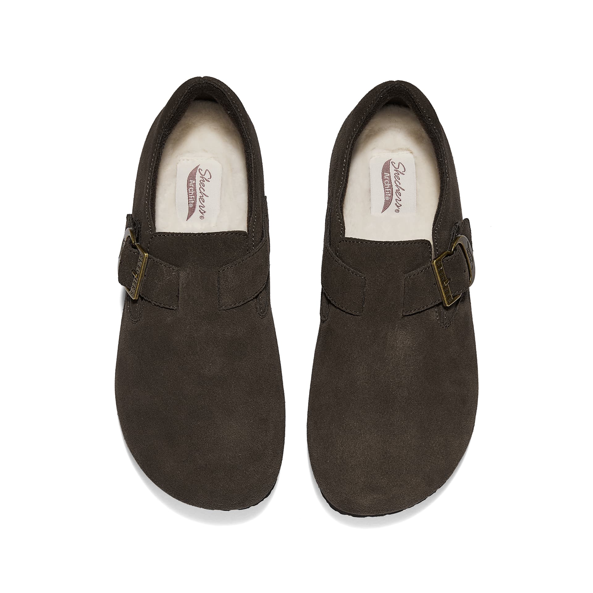 Тапочки Skechers Birkenstock Стиль Обувь 2025 Осенне-Зимняя Корова Спилок Повседневная Обувь Женская Шоколад - изображение 4