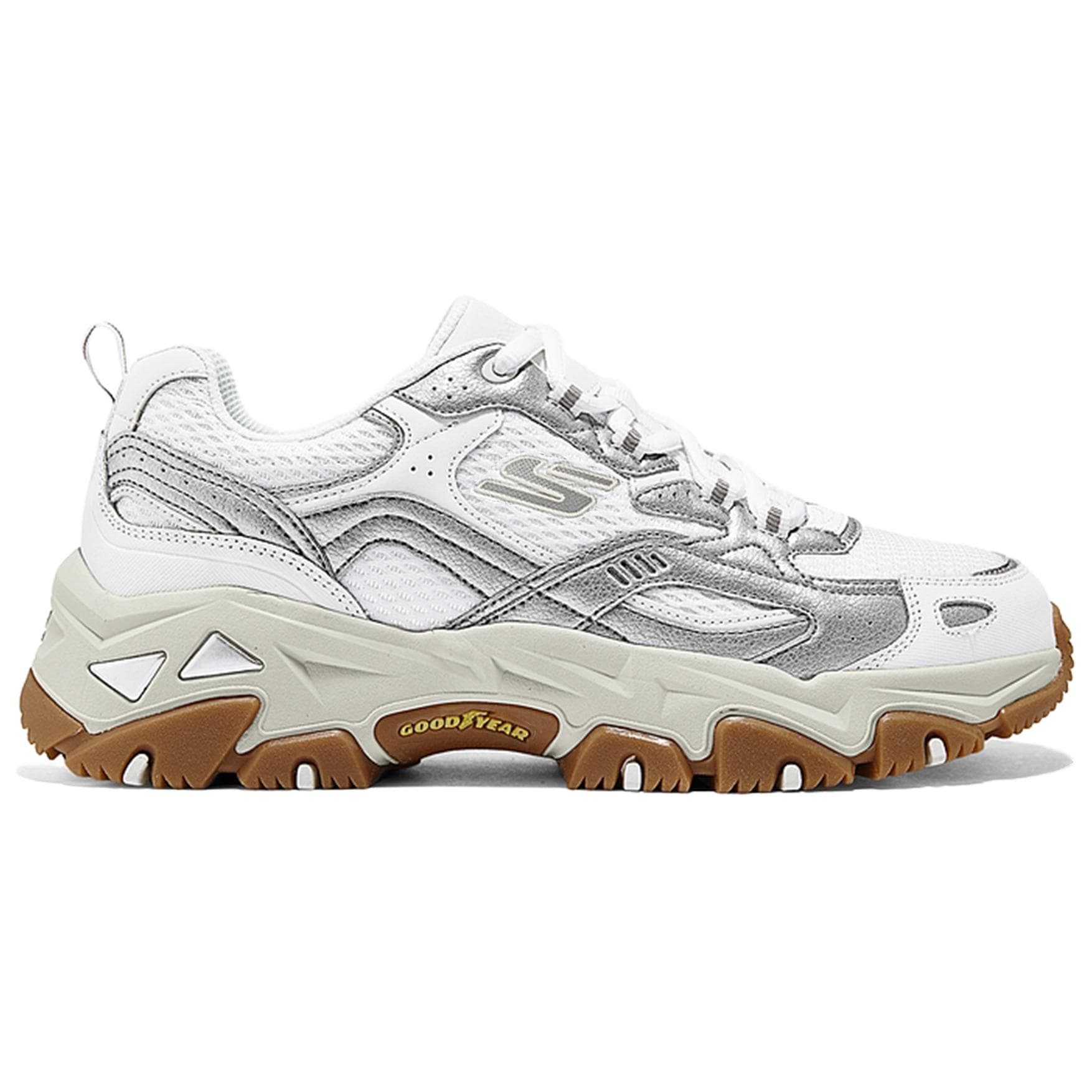 Кроссовки Skechers Износостойкие Дышащие Поддерживающие Увеличивающие Высоту Низкие массивные кроссовки Мужские Серебристо-белые - изображение 2