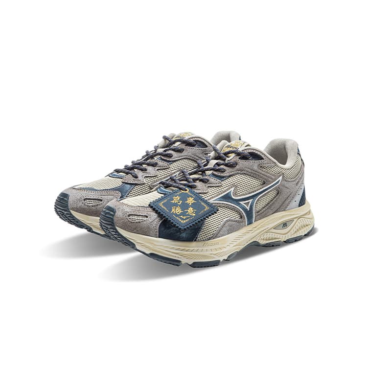Кроссовки для бега Mizuno Racer S Устойчивые к истиранию Низкие Беговые кроссовки Унисекс Серый Синий CNY Коробка Эффект потертости - изображение 2