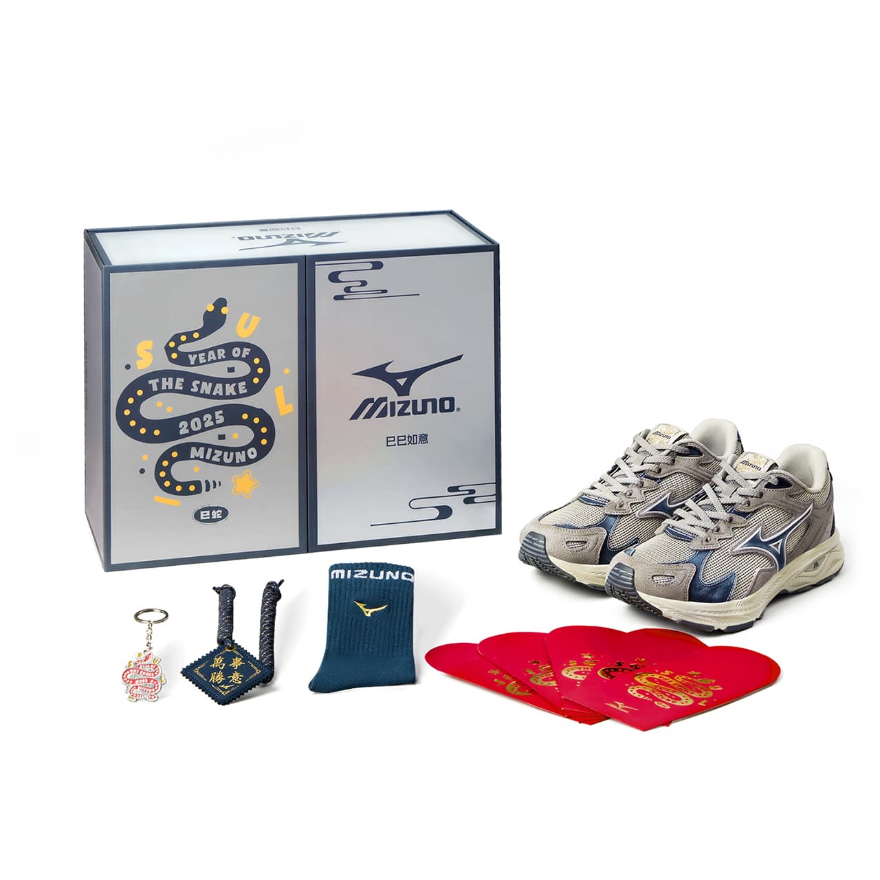 Кроссовки для бега Mizuno Racer S Устойчивые к истиранию Низкие Беговые кроссовки Унисекс Серый Синий CNY Коробка Эффект потертости - изображение 1