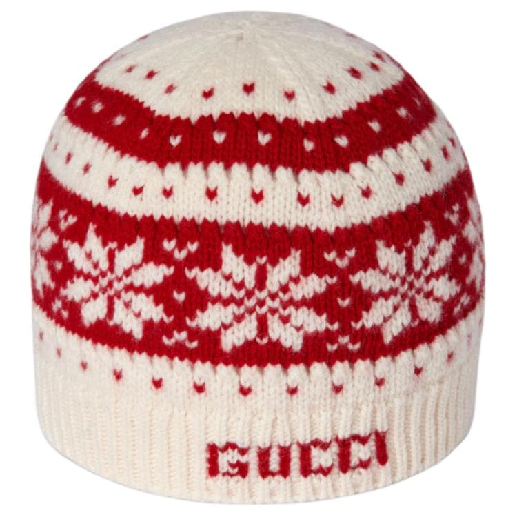 Шапка GUCCI Шерстяные Бини Детские Экрю и Красный - изображение 1