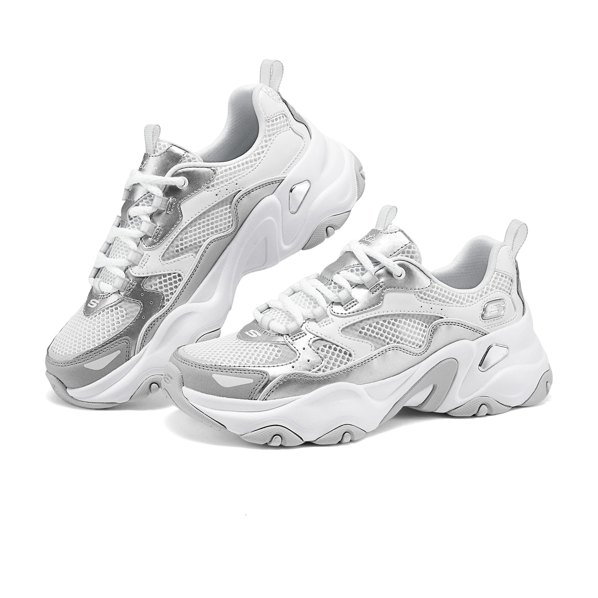 Кроссовки Skechers D'LITES 5,0 Low Топ массивные кроссовки женские серебристо-белые - изображение 4