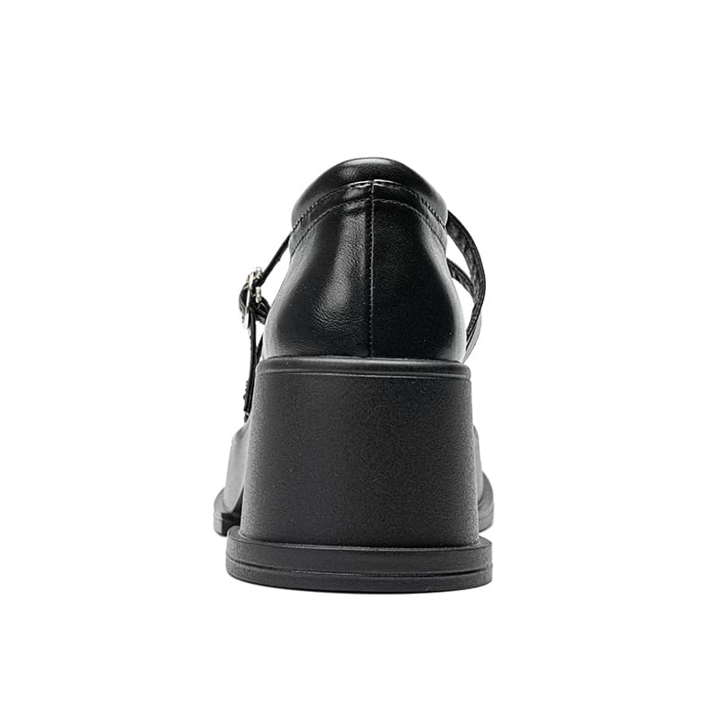 Warrior Квадратный каблук Туфли Мэри Джейн 7CM Женские Черные - изображение 4