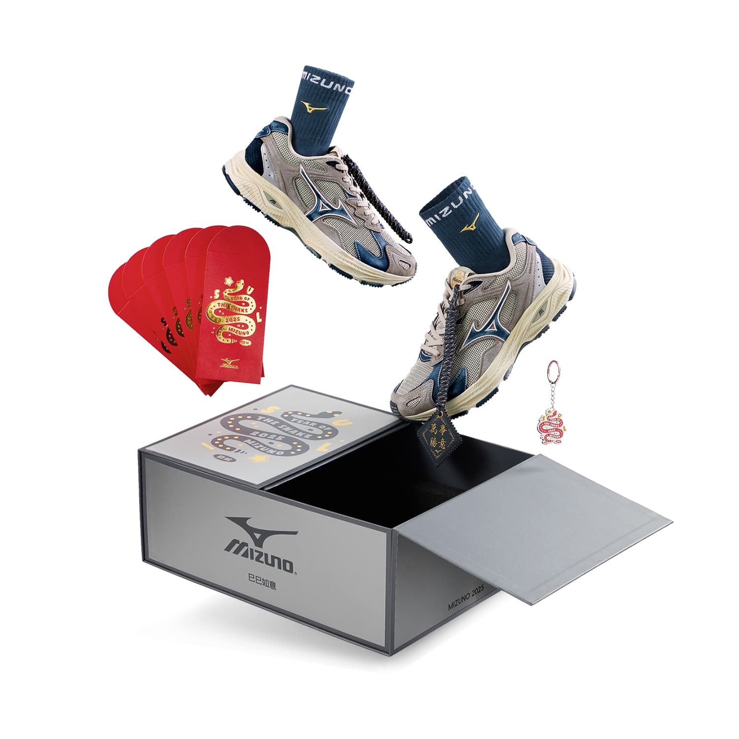 Кроссовки для бега Mizuno Racer S Устойчивые к истиранию Низкие Беговые кроссовки Унисекс Серый Синий CNY Коробка Эффект потертости - изображение 7