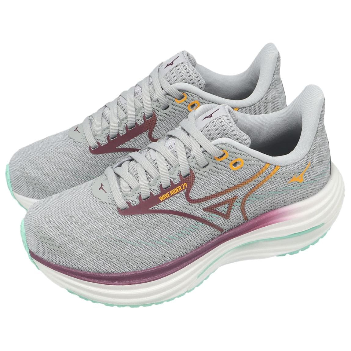 Кроссовки для бега Mizuno WAVE RIDER 29 Дышащая Поддерживающая Легкая Беговая Обувь Женская Серого Цвета - изображение 3