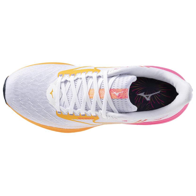 Кроссовки для бега Mizuno WAVE RIDER 29 Дышащие Беговые Кроссовки Унисекс Белый Оранжевый Розовый - изображение 4