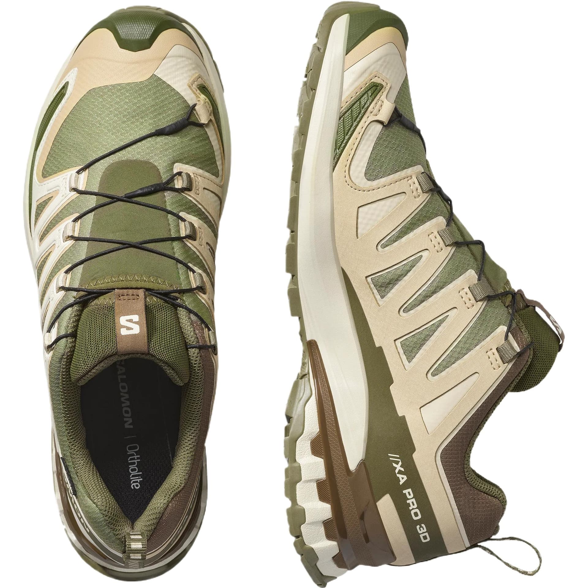 Кроссовки SALOMON XA Pro 3D V9 GORE-TEX Натуральная Коровья Кожа Низкий Топ Беговые Кроссовки Мужские Зеленый Бежевый - изображение 2