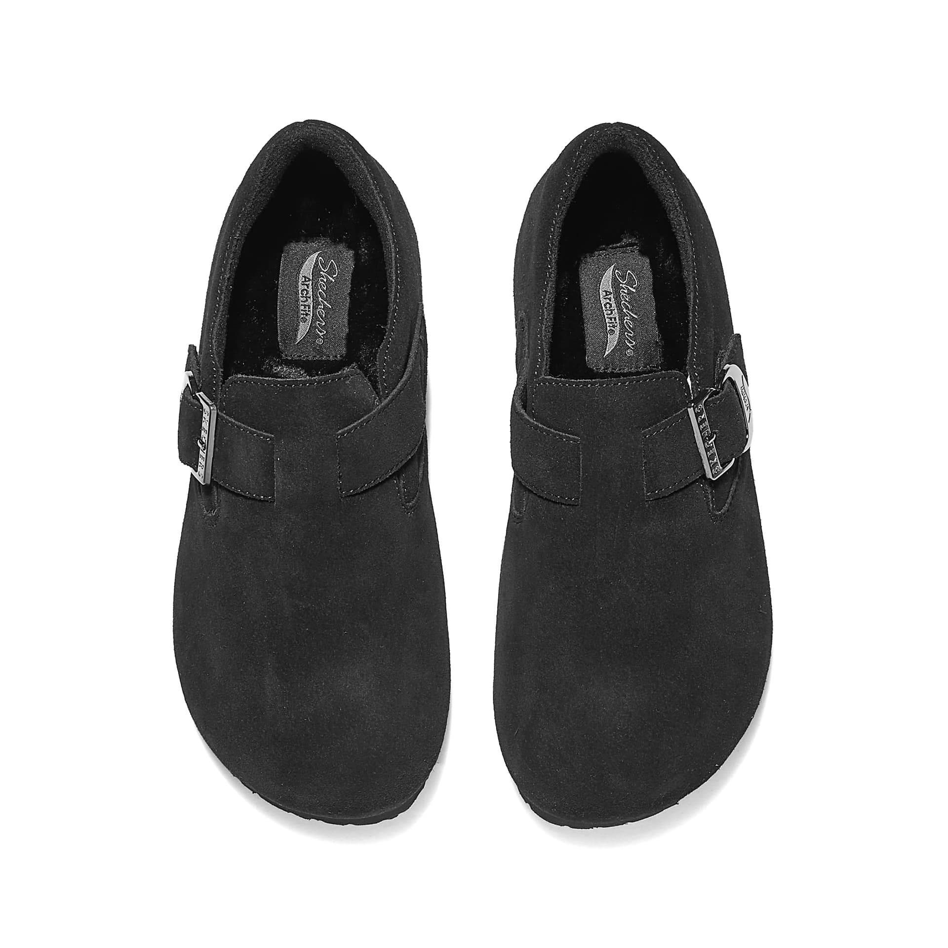 Тапочки Skechers Birkenstock Стиль Обувь 2025 Осенне-Зимняя Кожа Повседневная Обувь Женская Черная - изображение 4