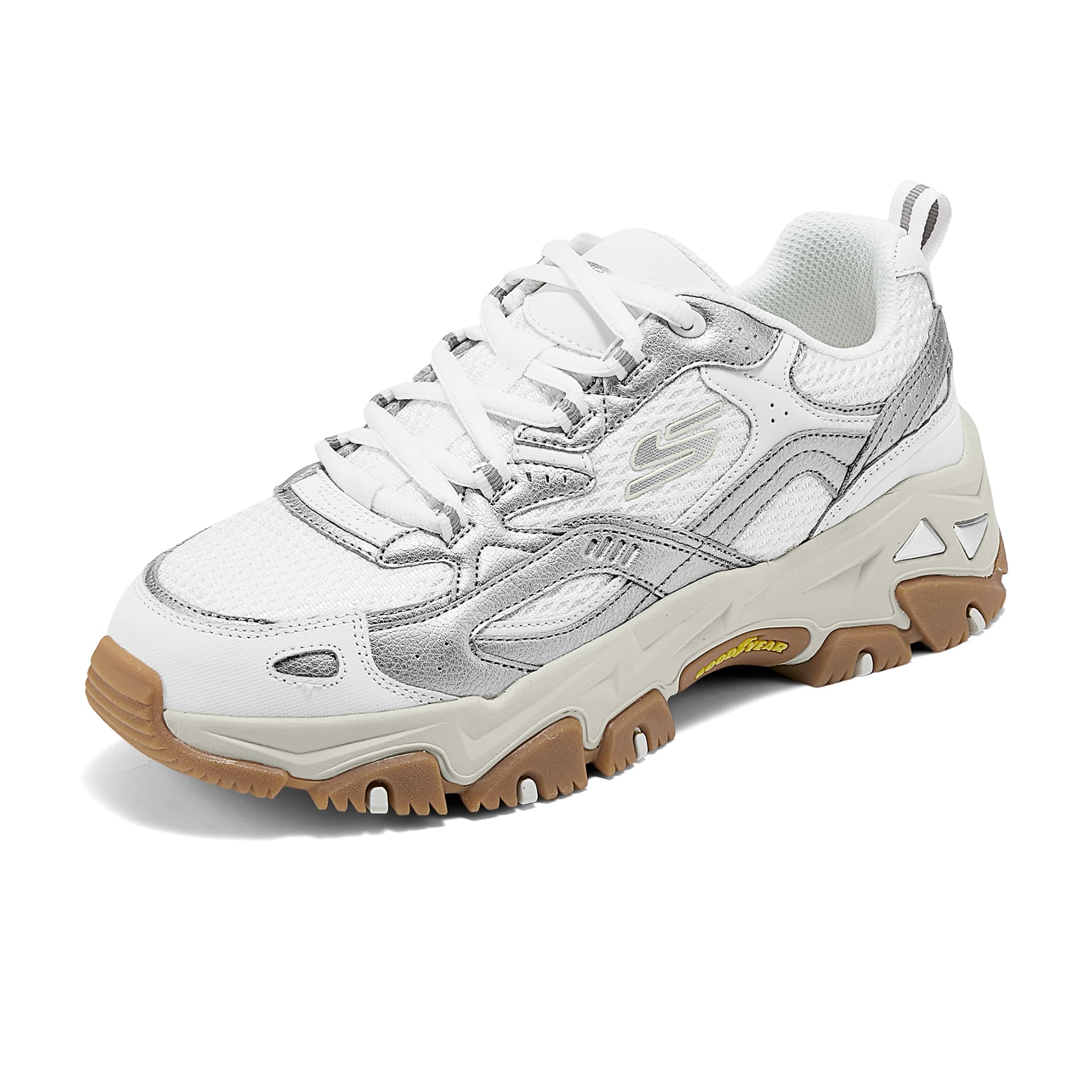 Кроссовки Skechers Износостойкие Дышащие Поддерживающие Увеличивающие Высоту Низкие массивные кроссовки Мужские Серебристо-белые - изображение 3