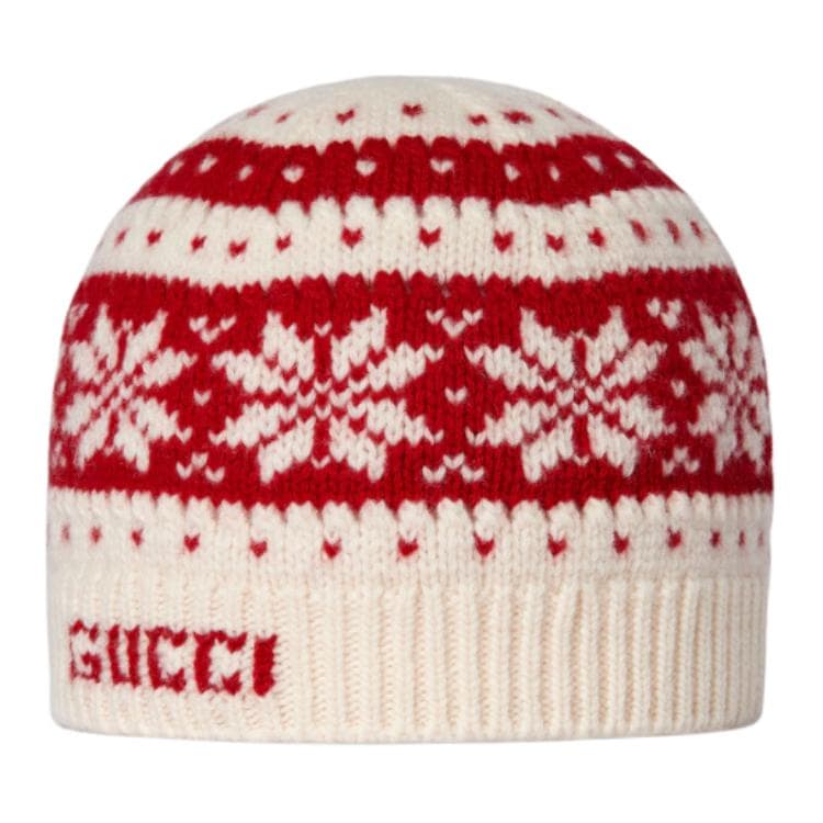 Шапка GUCCI Шерстяные Бини Детские Экрю и Красный - изображение 2
