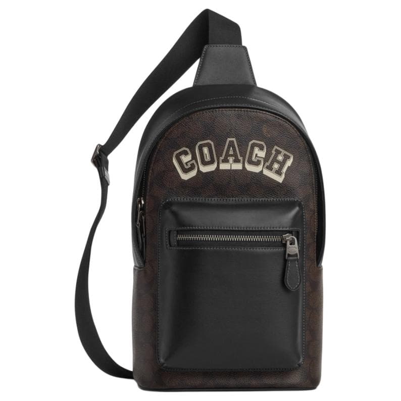 Нагрудная сумка COACH West Коровья кожа с тканью и искусственной кожей сумка через плечо (слинг) маленькая мужская цвет ореховый - изображение 1
