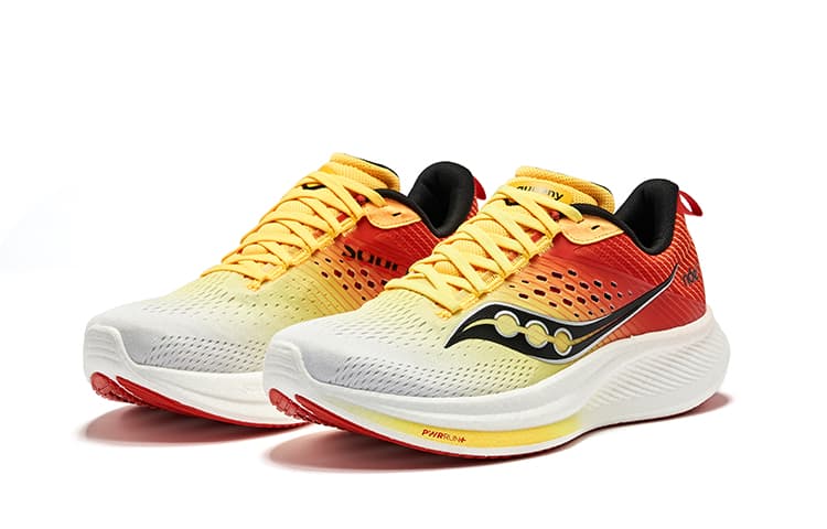 Кроссовки для бега Saucony Ride 17 Сетчатая ткань текстиль амортизация низкий топ тренировочная беговая обувь мужская белая желтая - изображение 3