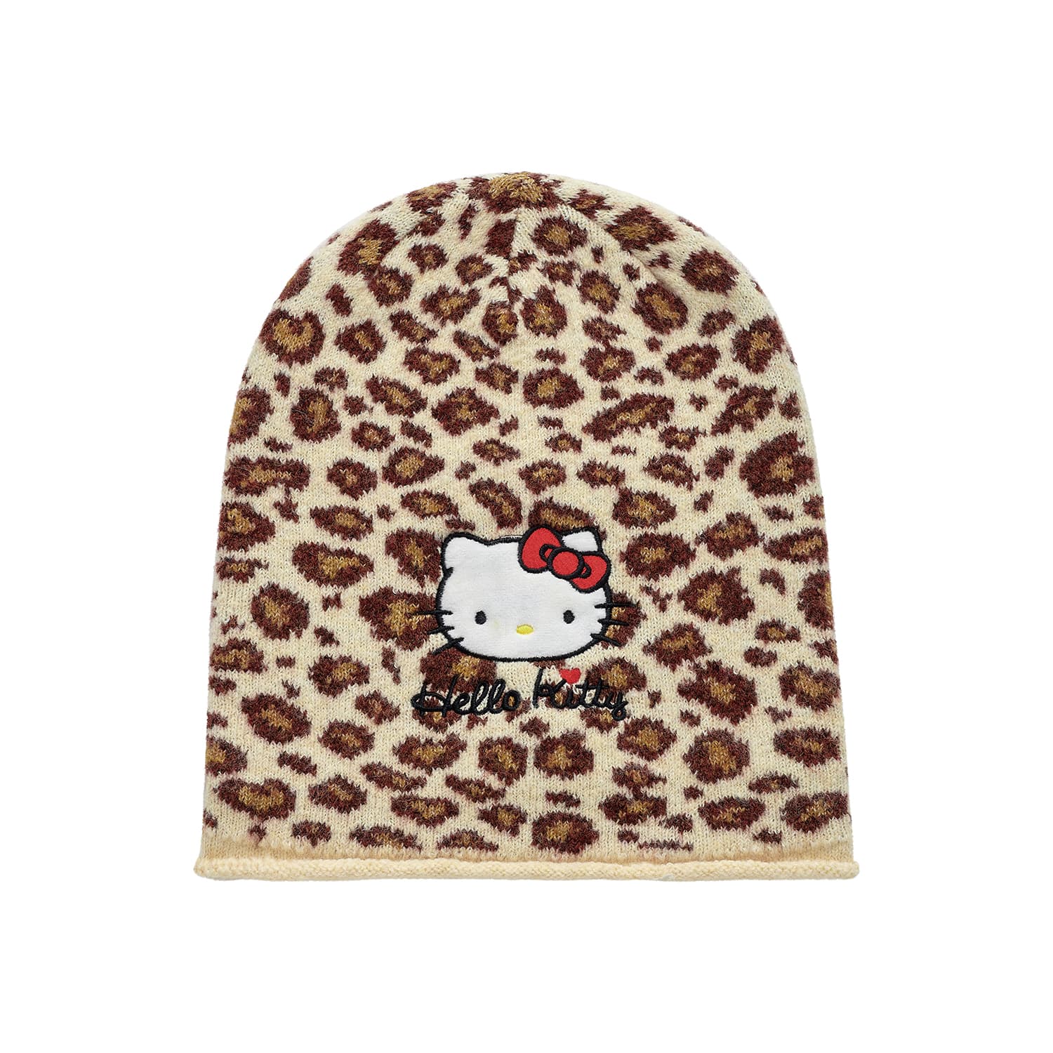 Шапка Sanrio Хелло Китти Леопардовый принт Милый и симпатичный Большой размер головы Вышивка Универсальный Термозащитный Ветрозащитный Холодостойкий На открытом воздухе Путешествие Привлекательный Смесовая шерсть Шерстяная шапка Женский - изображение 1